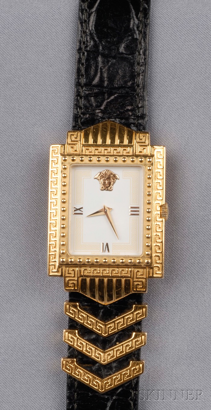 Appraisal: Fashion Wristwatch Gianni Versace the white metal dial with Greek-key