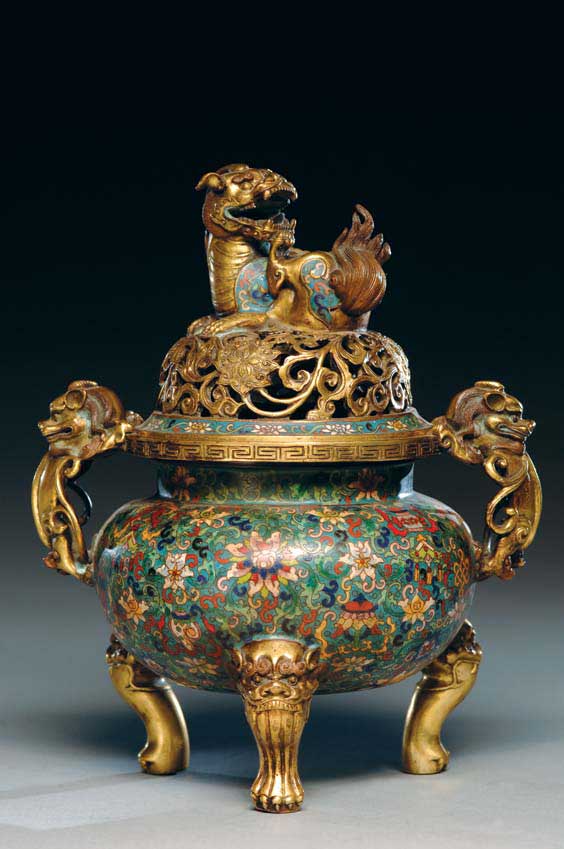 Appraisal: CHINESE CLOISONN CENSER Very heavy Chinese cloisonn enamel and gilt