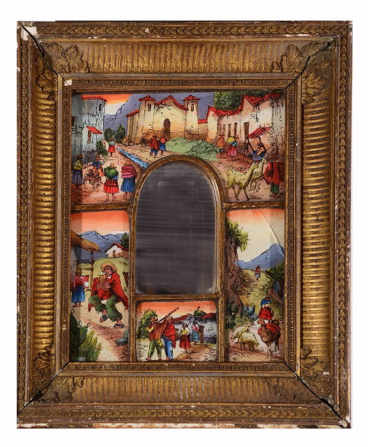 Appraisal: A SOUTH AMERICAN MIRRORED NICHE PICTURE the central domed mirror