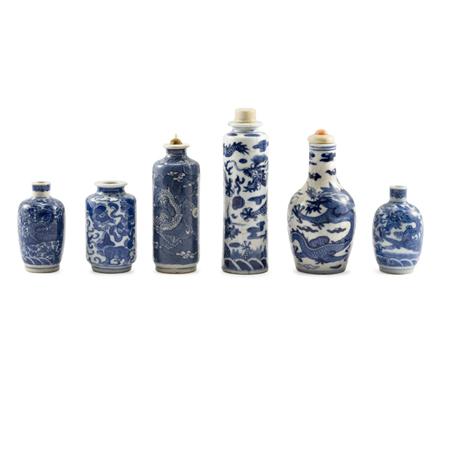 Appraisal: Group of Six Chinese Blue and White Snuff Bottles Estimate