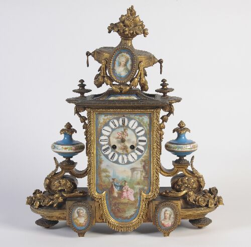 Appraisal: A late th century French giltmetal and porcelain mounted mantel