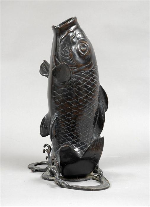 Appraisal: Japanese Patinated Metal Carp Figure x in