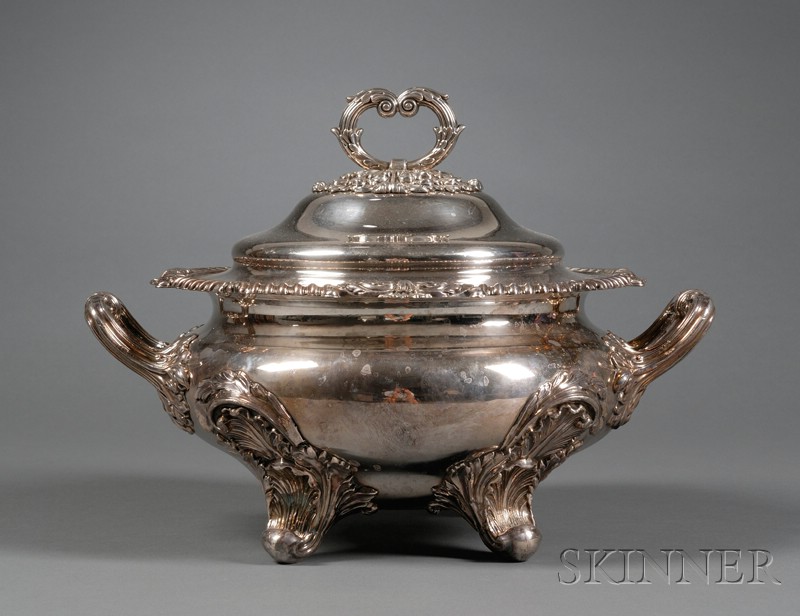 Appraisal: English Silver Plate Soup Tureen mid th century squat ovoid