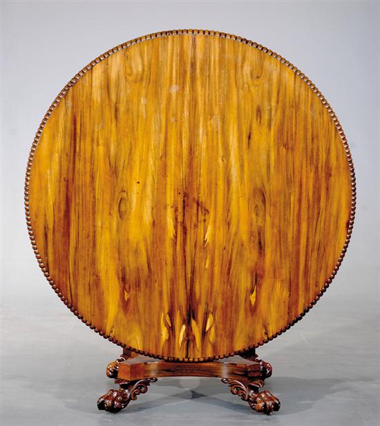 Appraisal: William IV carved rosewood center table circa circular tilt-top with