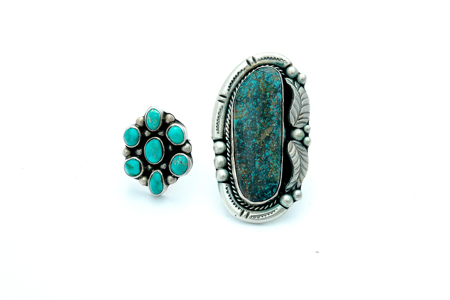 Appraisal: TWO AMERICAN INDIAN TURQUOISE RINGS Third quarter- th century silver