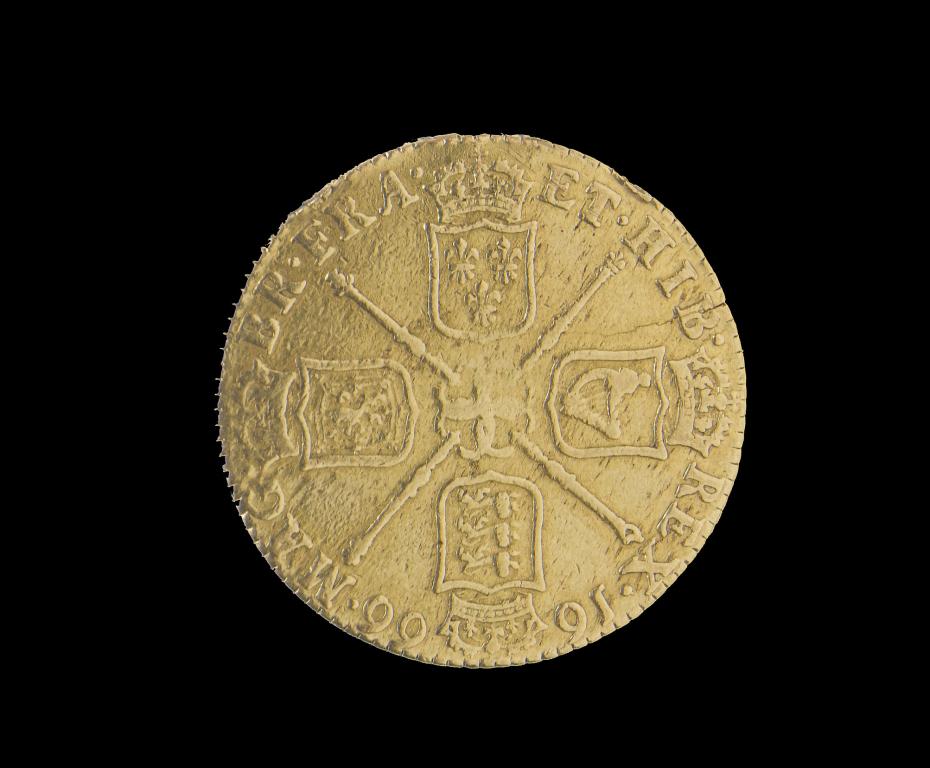 Appraisal: CHARLES II GUINEA ex-edge mount gilded and marks in field