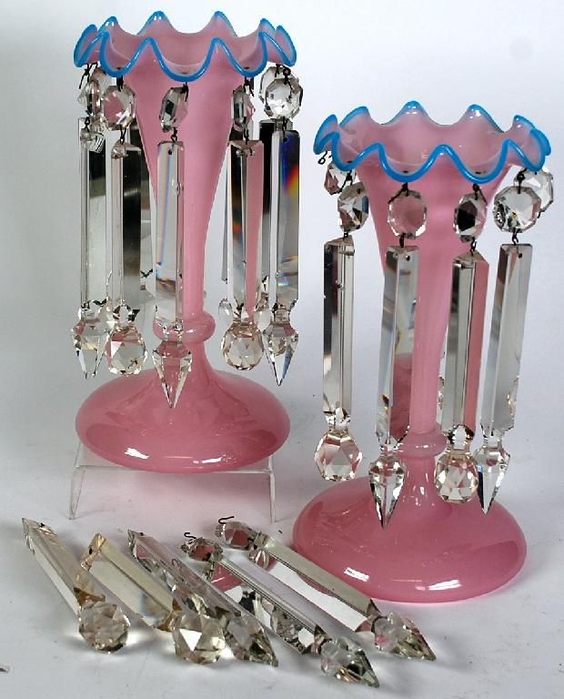 Appraisal: PAIR OF LATE NINETEENTH EARLY TWENTIETH CENTURY PINK OPAQUE GLASS