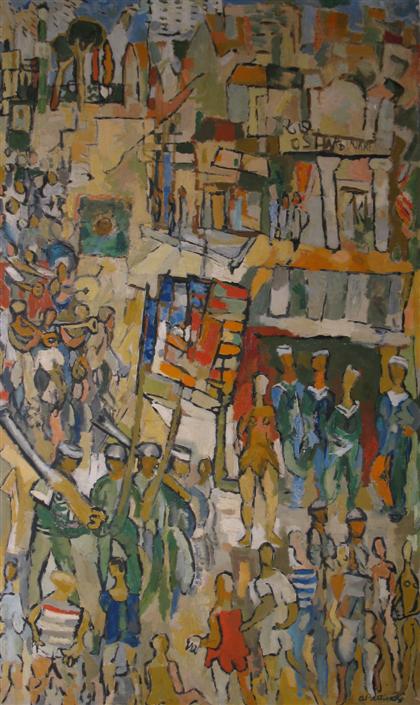 Appraisal: ABBOTT LAWRENCE PATTISON american - BUSY STREET SCENE Signed bottom