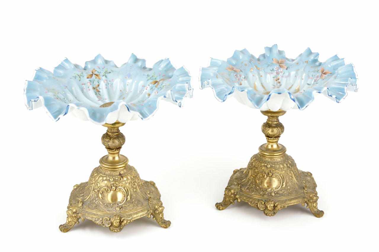 Appraisal: A pair of WMF gilt metal and enameled glass compotes