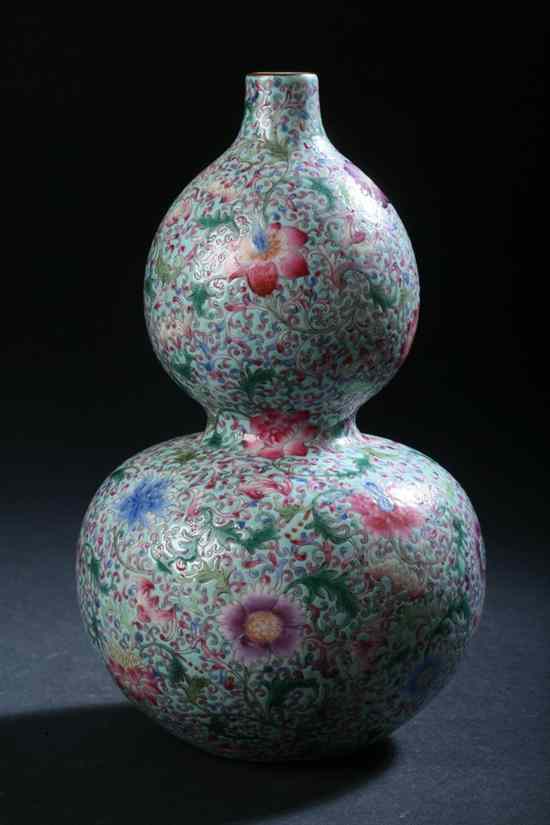 Appraisal: CHINESE FAMILLE ROSE PORCELAIN DOUBLE GOURD VASE Qianlong underglazed blue