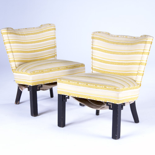 Appraisal: PAUL LASZLO Pair of slipper chairs covered in original Maria