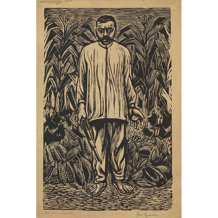 Appraisal: Ignacio Aguirre Mexican - Emiliano Zapata c woodcut x pencil