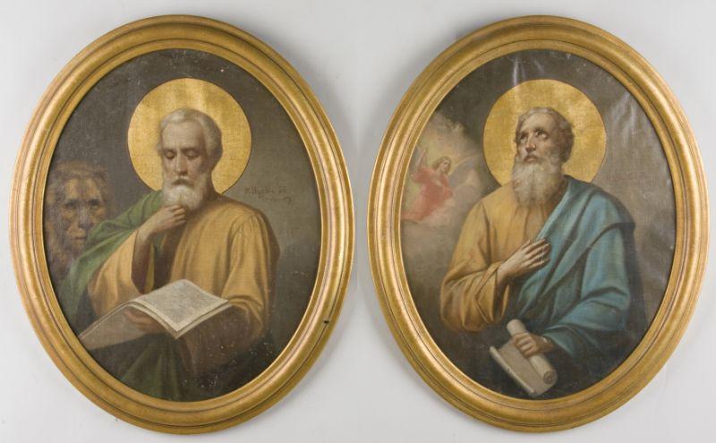 Appraisal: Pair of Religious Saints Oil Paintings oil on canvas on