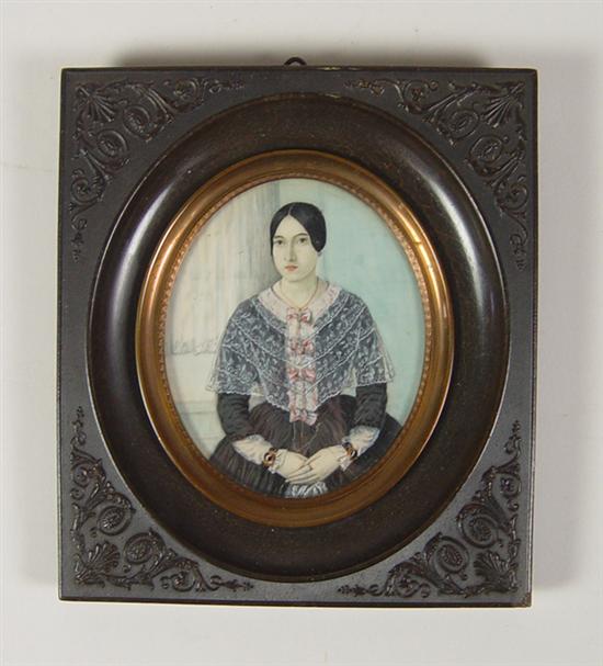 Appraisal: Miniature Oil Painting Miniature oil painting in gutta percha frame