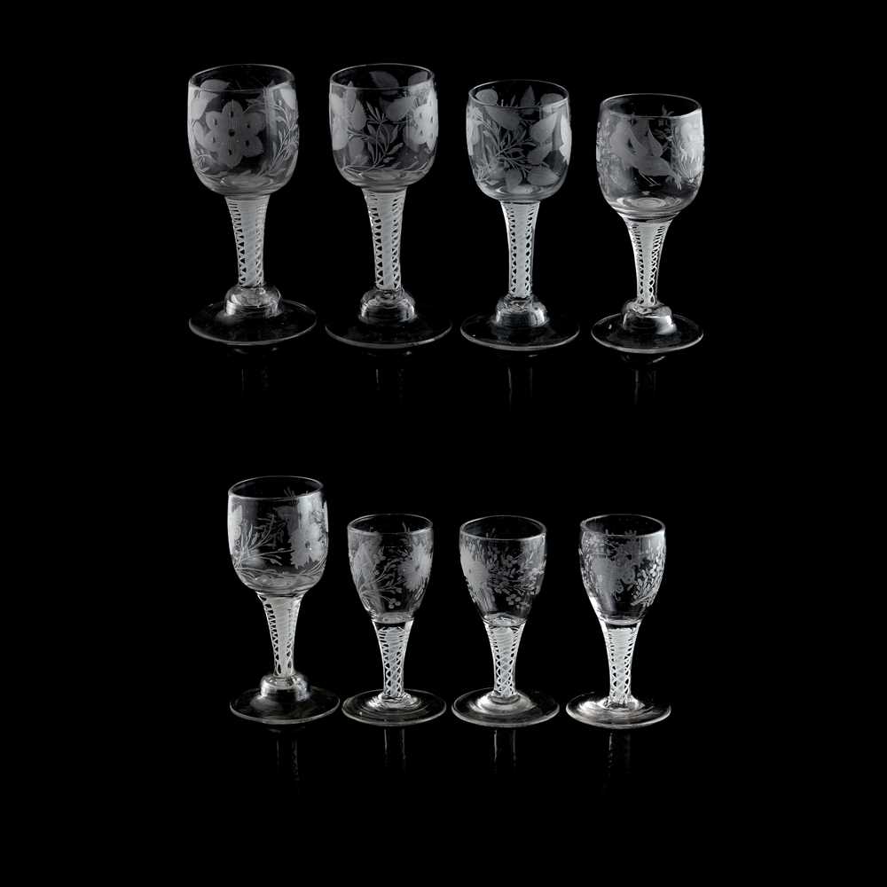 Appraisal: EIGHT DUTCH OPAQUE-TWIST STEM WINE GLASSES LATE TH CENTURY of