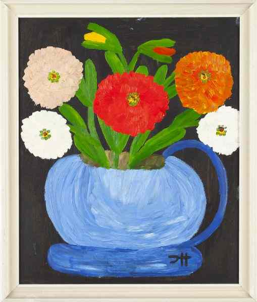 Appraisal: Clementine Hunter LA - Zinniasoil on board monogrammed at lower