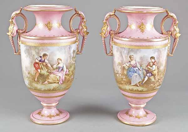 Appraisal: A Pair of French Porcelain Urns mid- th c marked