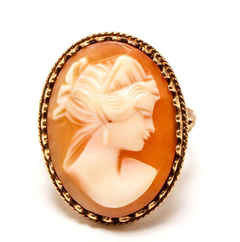 Appraisal: Gold w Carved Shell Cameo Woman's Profile Ring K yellow