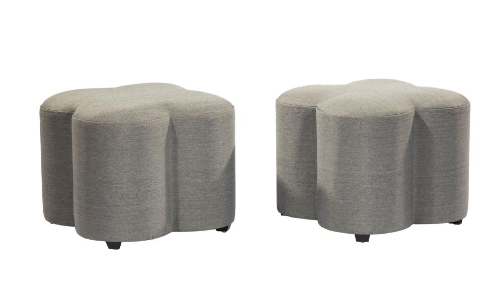 Appraisal: Decorative Pair of Upholstered Ottomans clover-form h in w in