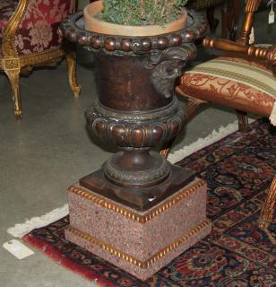 Appraisal: CLASSICAL EMBOSSED BRONZE DOUBLE HANDLED URN ON MARBLE PLINTH CLASSICAL