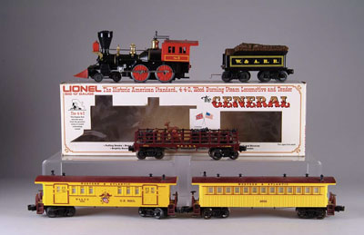 Appraisal: LIONEL ENGINE TENDER AND THREE CAR SET Consists of black