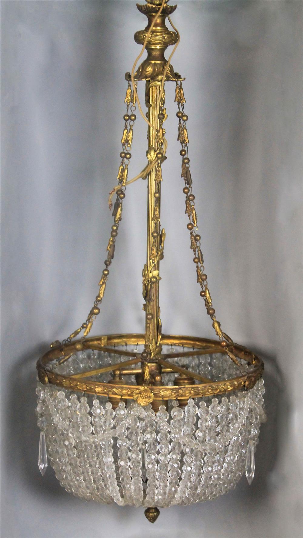 Appraisal: FRENCH GILT WITH GLASS HUNG BEADS CHANDELIER - approx h