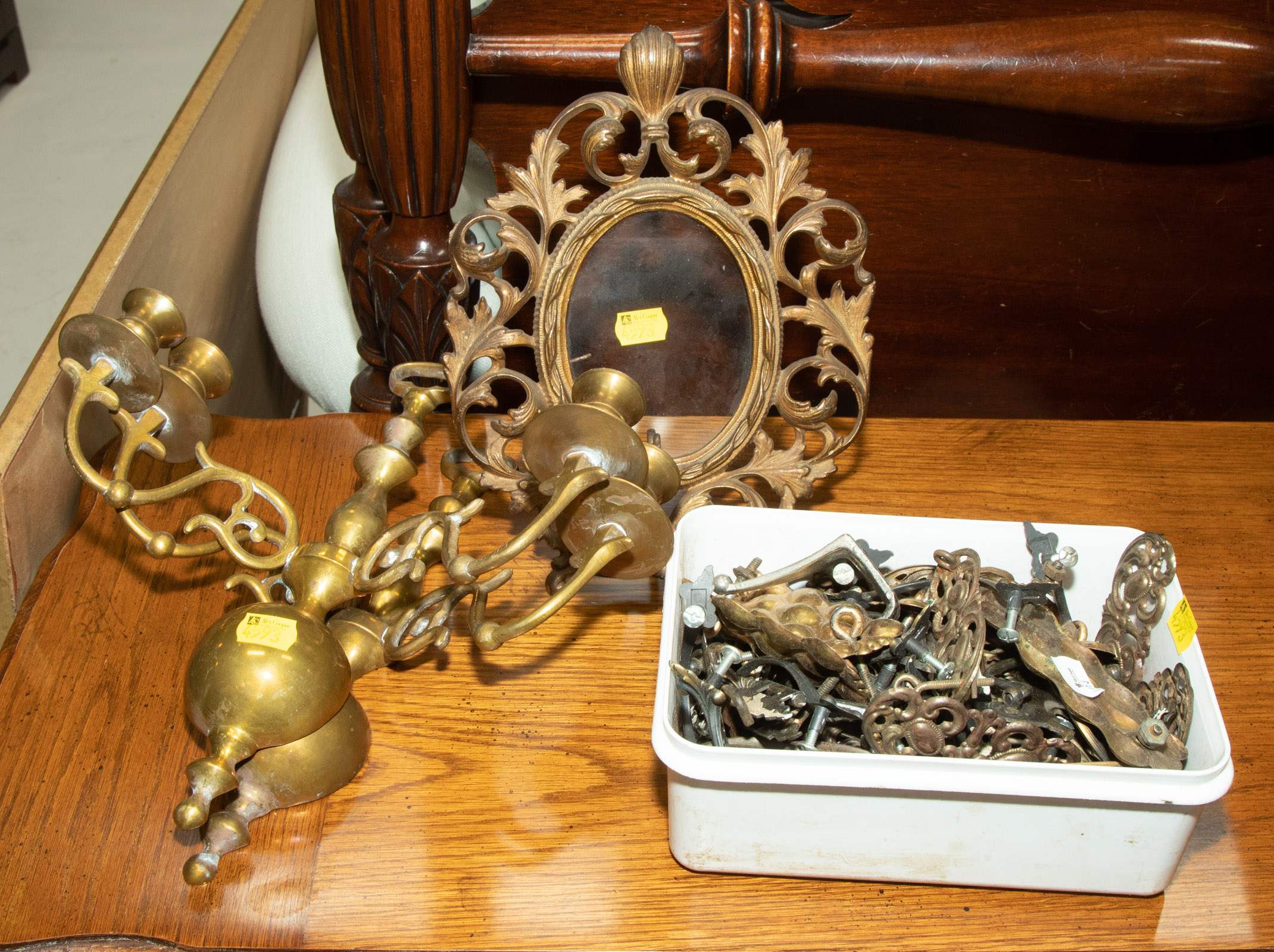 Appraisal: ASSORTED METAL ITEMS Includes a pair of brass wall candle