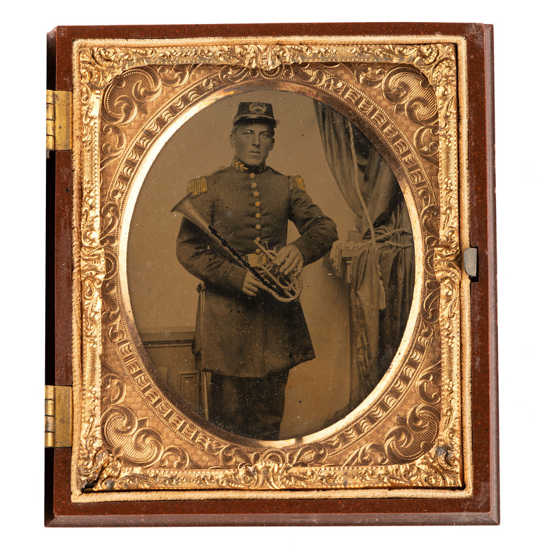 Appraisal: CIVIL WAR Sixth plate ambrotype of Ringold Artillery brass bandsman