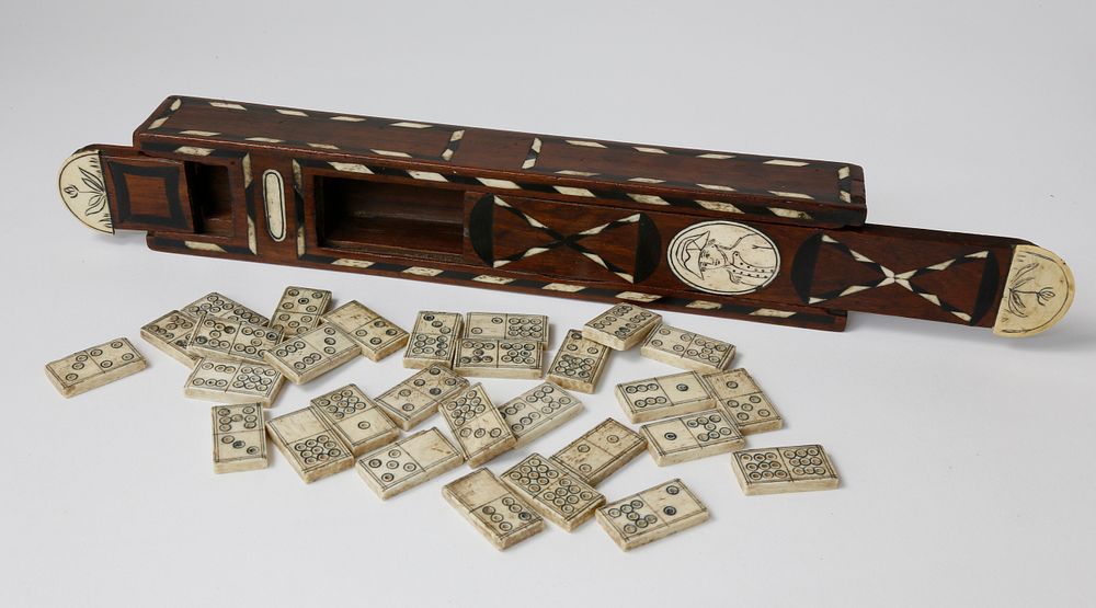 Appraisal: Napoleonic Whalebone and Wood Inlaid Game Box circa Napoleonic Whalebone