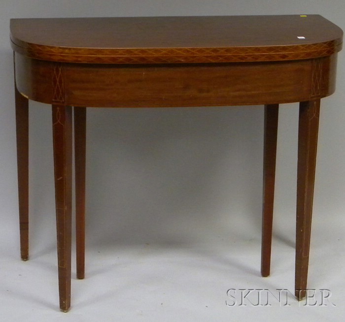 Appraisal: Federal-style Inlaid Mahogany D-shaped Extension Dining Table with folding top