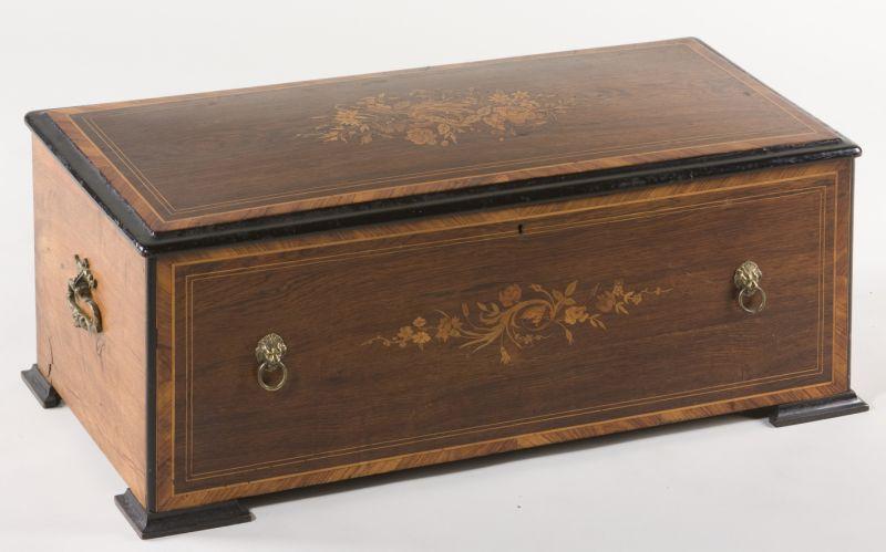 Appraisal: Antique Continental Cylinder Inlaid Music Box unmarked circa single comb