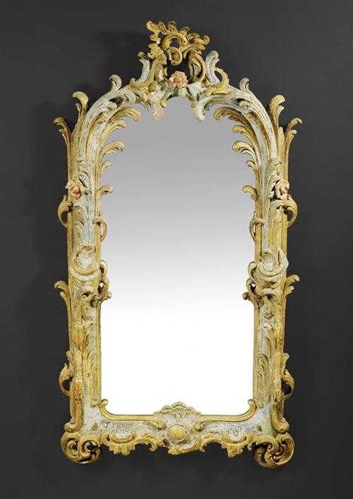 Appraisal: PAINTED MIRROR Louis XV-style German circa Pierced carved and polychrome