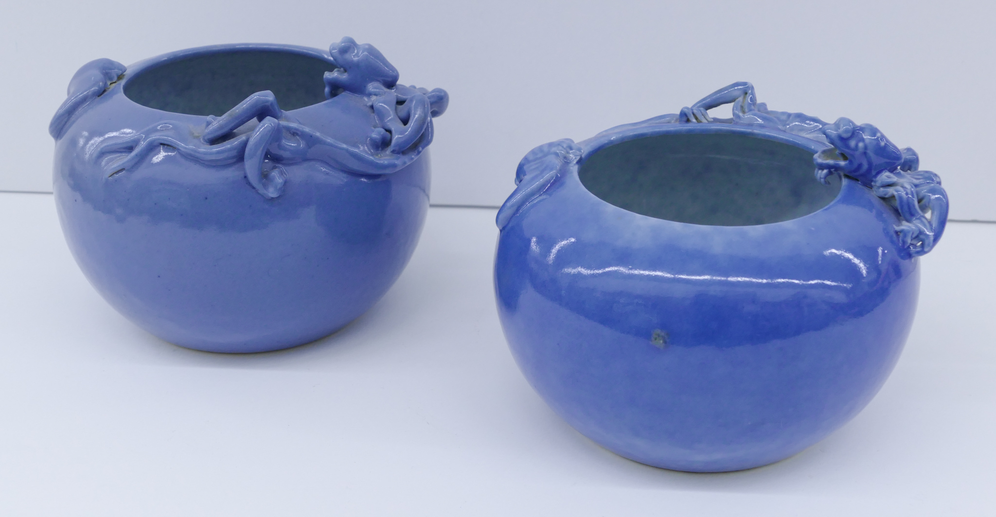 Appraisal: Pair Chinese Republic Blue Monochrome Dragon Bat Bowls ''x ''