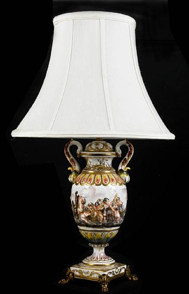 Appraisal: A Capodimonte vase form table lamp height to finial in