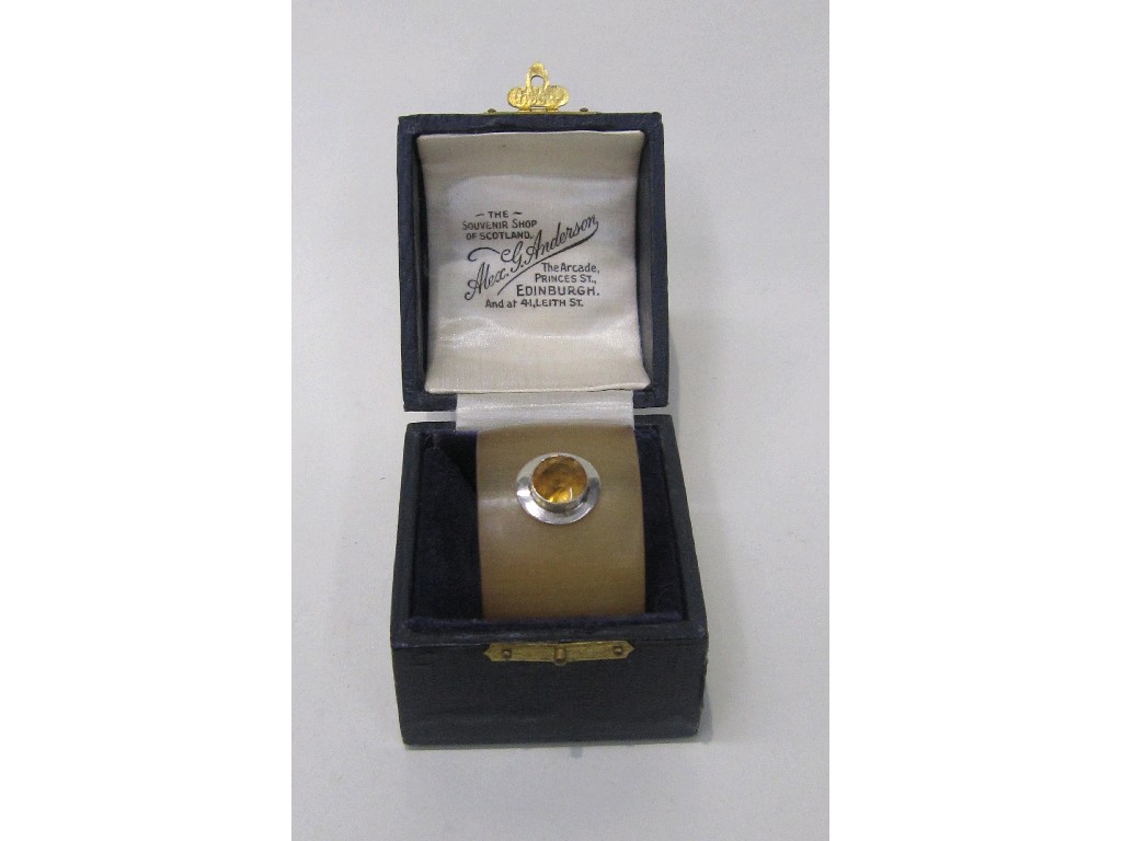 Appraisal: Cased horn and citrine mounted napkin ring