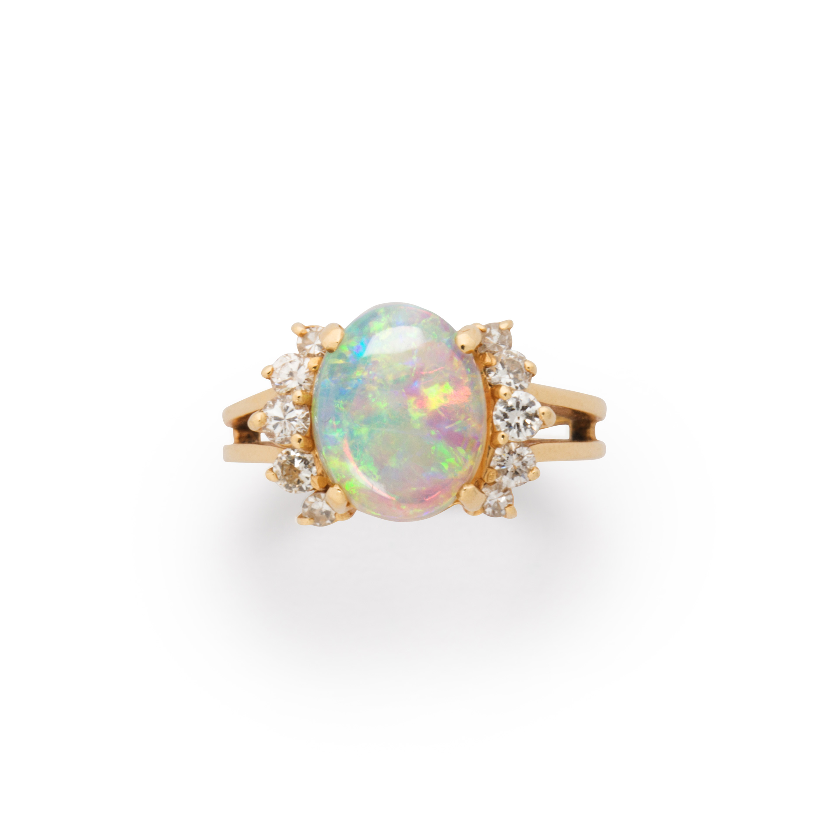 Appraisal: AN OPAL DIAMOND AND FOURTEEN KARAT GOLD RING An opal