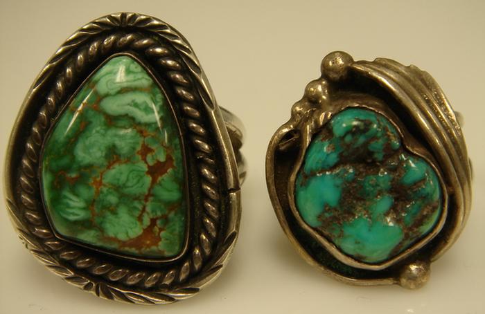 Appraisal: Silver Rings Two unmarked with tumbled turquoise ring sizes ozt