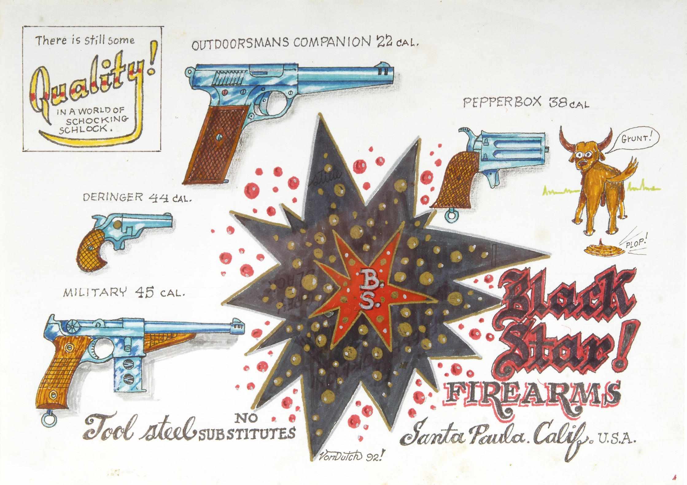 Appraisal: Von Dutch - 'Black Star Firearms' original artwork pen and