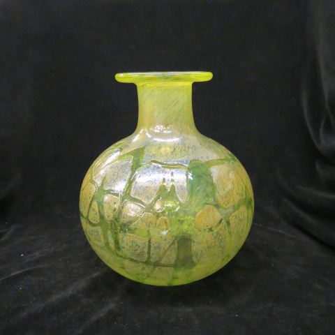 Appraisal: Studio Art Glass Vase vaseline with trailing vine decor on