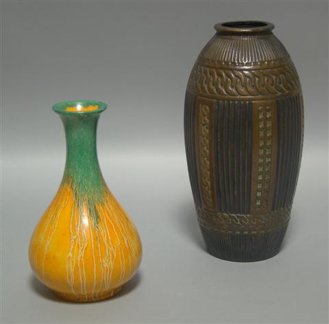 Appraisal: TWO PIECES OF ENGLISH ART POTTERY The first marked Glanta