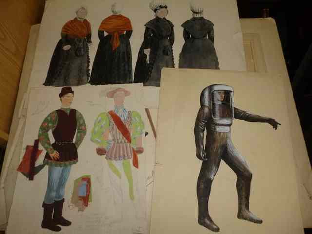 Appraisal: A FOLIO of decorative th century watercolours some costume designs