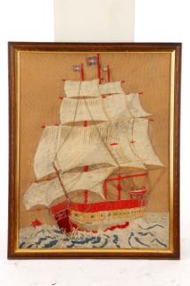 Appraisal: English Woolwork Embroidery Picture Clipper Ship English early th century