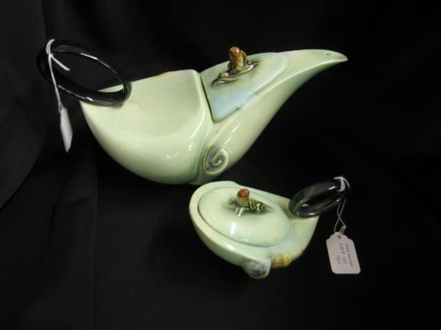 Appraisal: Hull Art Pottery Teapot Sugar Bowl Parchment Pine