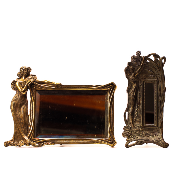 Appraisal: Two Art Nouveau cast metal lady frames with mirror Both