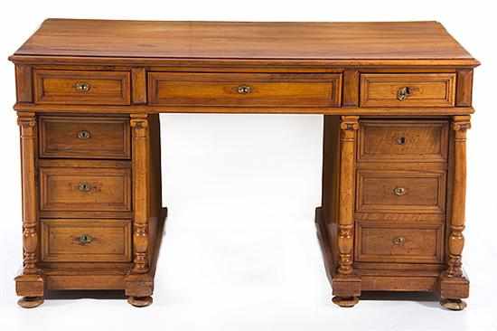 Appraisal: Regency style mahogany partner's desk late th century rectangular molded