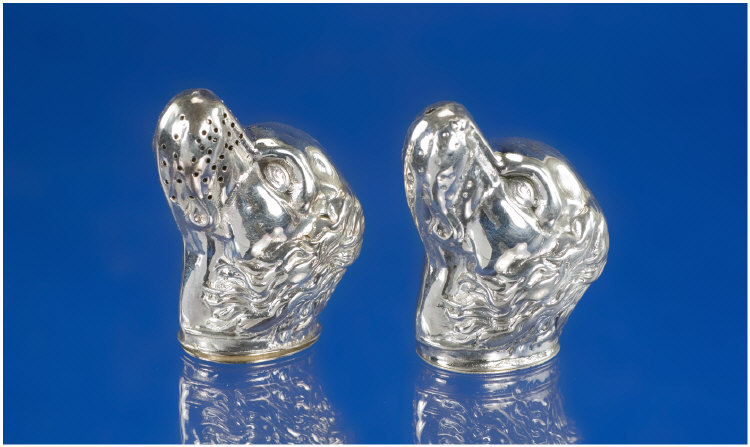 Appraisal: Silver Salt and Pepper in the form of dogs head