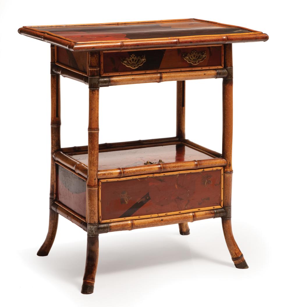 Appraisal: English Aesthetic Bamboo and Lacquered Side Table late th c