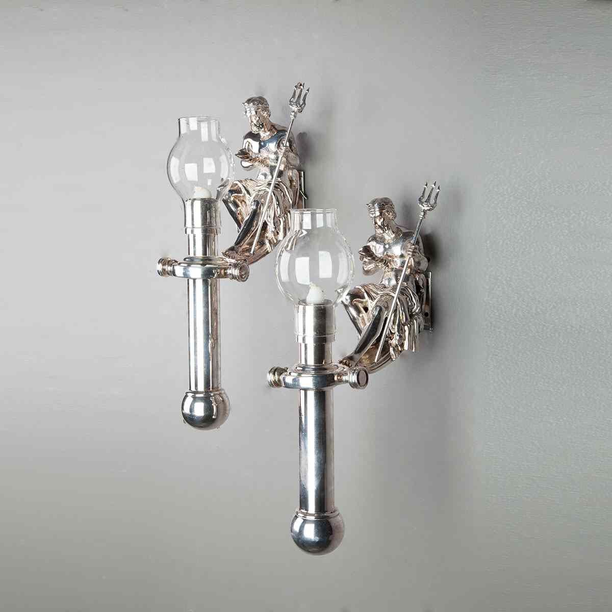 Appraisal: Set of Six Silvered Ship Ts Figural Wall Sconces mid