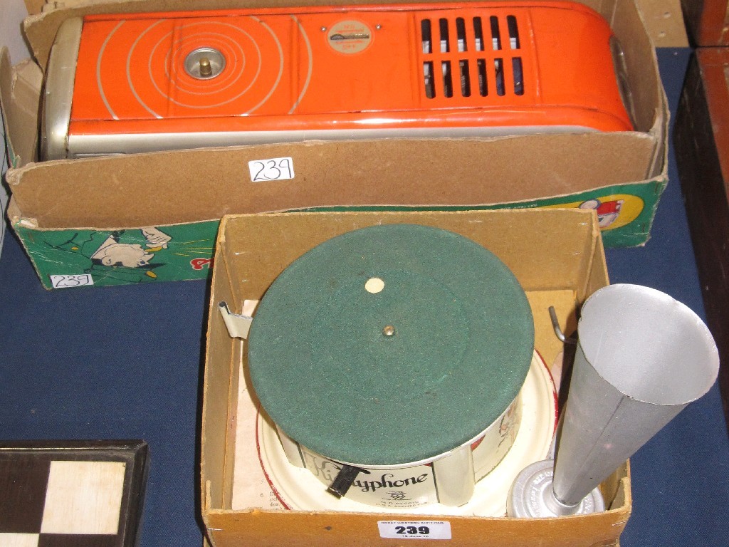 Appraisal: Lot comprising Sonicom bus and a toy gramophone