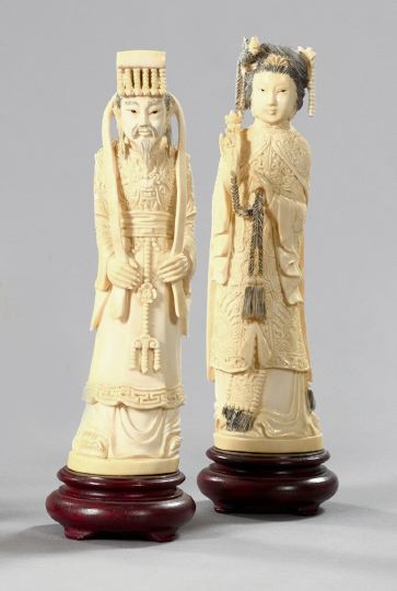 Appraisal: Pair of Japanese Meiji Elaborately Carved Tusk Ivory Figures depicting